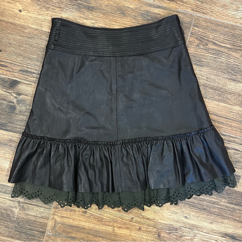 Vogud Viirile Vintage-Inspired Brown Leather Ruffle Hem Skirt – Size 40/L